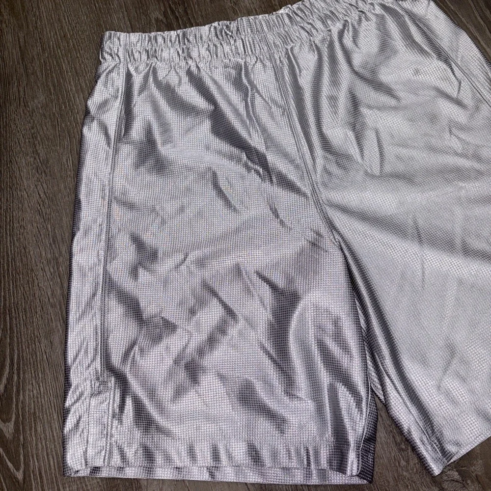 VTG Air Jordan Shorts Mens Medium Silver Baggy Shiny Silky Dazzle Basketball
